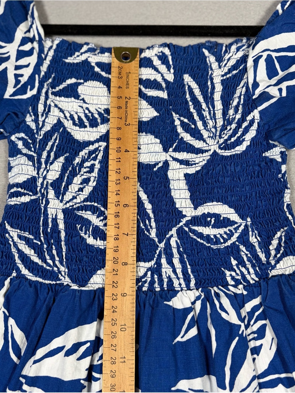 Meadow Rhodes Tropical Floral Smocked Tiered Midi Dress Womens Petite Small Blue - Picture 4 of 11